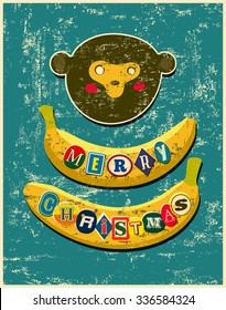 Merry Christmas. Typographic Christmas greeting card design. Grunge vector illustration.