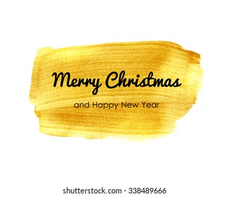 Frohe Weihnachten typografisches Poster.  Vektorgrafik auf goldenem Aquarellhintergrund. Banner mit Phrase für Poster, T-Shirt, Banner, Karten und andere Design-Projekte. 