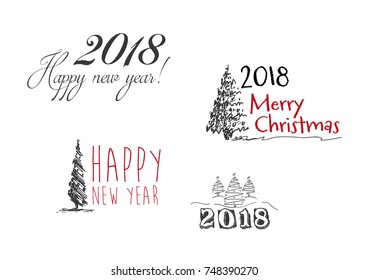 Merry Christmas with typographic tree icons 