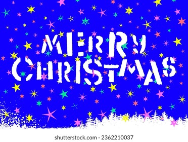 Merry Christmas. Typographic vintage grunge stencil style Christmas card or poster design. Retro vector illustration.
