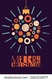 Merry Christmas. Typographic vintage style Christmas card or poster design with Christmas ball made of colorful circles. Retro vector illustration.