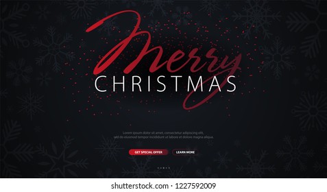 Merry Christmas typographical on dark background with snowflakes. Xmas card. Vector Illustration