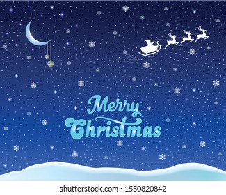 Merry Christmas typographical on shiny background with snowflakes, light, stars.Vector Illustration