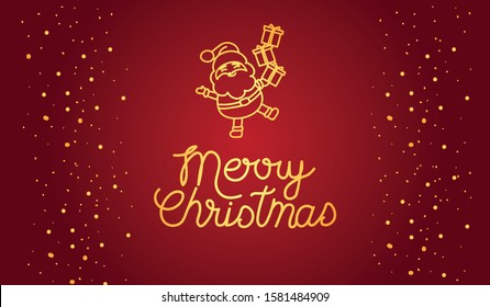 Merry Christmas Typographical on shiny  background landscape with snowflakes, light, stars. Merry Christmas card. Vector Illustration - Vector