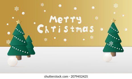 Merry christmas tipografía fondo con árbol de navidad en invierno.