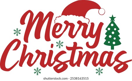 Merry Christmas typography clip art design on plain white transparent isolated background for card, shirt, hoodie, sweatshirt, apparel, card, tag, mug, icon, poster or badge