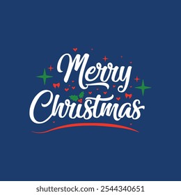 Merry Christmas typography design with blue background, butterfly, start vector