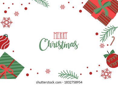 Frohe Weihnachtstypografie-Design mit Weihnachtselementvektor einzeln auf weißem Hintergrund 