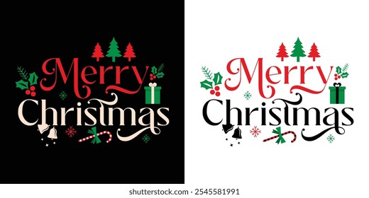 Diseño de tipografía de Navidades alegres. Caligrafía de letras de mano de feliz Navidad aislada sobre fondo blanco. Feliz caligrafía de guiones de Navidades. Feliz texto de Navidades. Caligrafía de Navidad. Vector