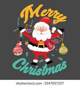 Merry Christmas Typography Design with Ornaments