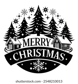 Merry Christmas typography design vector illustration isolated on white background. Vector illustration, silhouette vector.