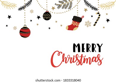Merry Christmas typography with Christmas  elements design isolated on white background for banner , web header, wallpaper etc.