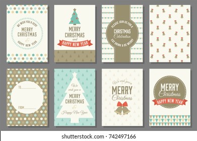 Merry Christmas typography and elements for holidays with greeting card template and pattern