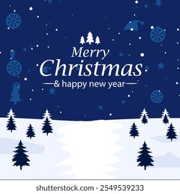 Merry Christmas typography flat design poster