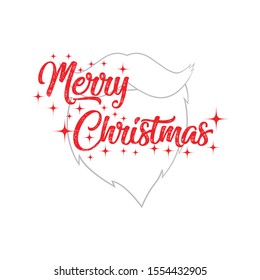 Merry christmas typography greeting card with santa claus white beard and moustache.