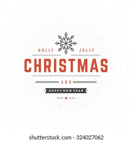 Merry Christmas Typography Greeting Card Design and Decorations Vector Background. Snowflake symbol on textured paper.