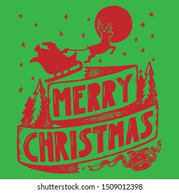 Merry Christmas Typography, Hand Drawn Style Illustration, Isolated Design Vector