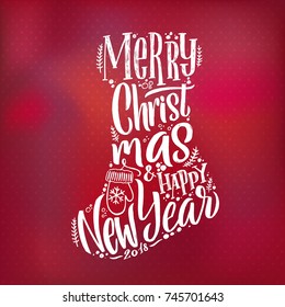 Merry Christmas typography, handwriting poster Red background.