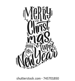Merry Christmas typography, handwriting poster White Backgound