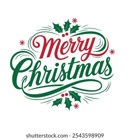 Tipografia de Feliz Natal. caligrafia isolada com fundo branco. Modelo de cartão de Natal para poster, banner, folheto, postagem de mídia social.