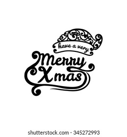 Merry Christmas Typography Lettering Design Greeting Card  witn christmas hat, vector