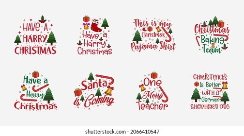 Merry Christmas typography lettering quotes collection. Design for postcard, invitation, greeting card, poster, gift.