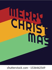 Merry Christmas typography with long shadow in flat style - Vector illustration