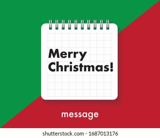 Diseño vectorial de mensaje de tipografía 'Feliz Navidad' de estilo de almohadilla de notas.