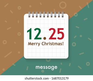 'Merry Christmas' typography message vector design of note pad style.
