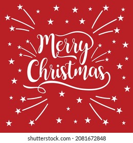 Merry christmas typography on the red background with star and line pattern