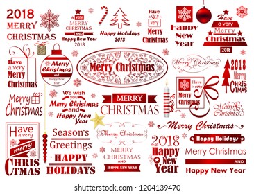 Merry Christmas typography set in red. Elements for holiday design, usable for banners, cards, flyers, gifts ect.