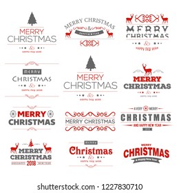 Merry Christmas typography set vector