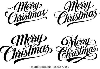 Merry Christmas Typography Silhouette Vector Illustration