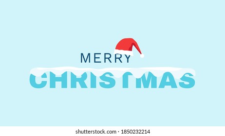 Merry Christmas typography with Snow covered and Santa Claus hat vector illustration.