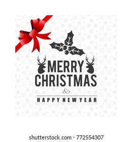Merry christmas typography snowflakes red ribbion with white bac
