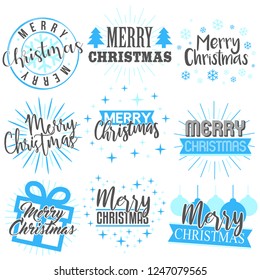 Merry Christmas. Typography Stamp. Digital Clip Art. Vintage Design.