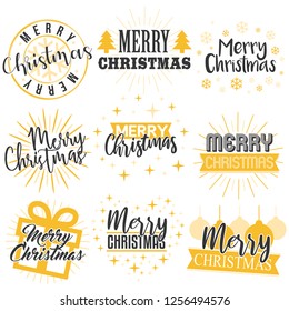 Merry Christmas. Typography Stamp. Digital Clip Art. Vintage Design.