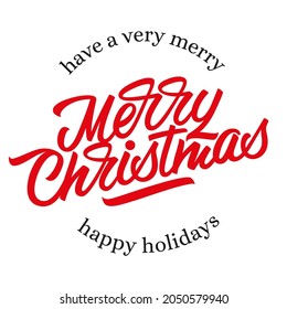 Merry Christmas. Typography, text design. Vector logo design for postcard, invitation, greeting card, poster, gift, social media, print on invitation, certificate, mug, poster, label, tag or flyer.