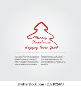 Merry christmas typography with christmas tree shaped swirls. Vector illustration