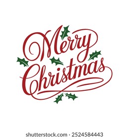 Merry Christmas typography vector design and Christmas ornaments with white background