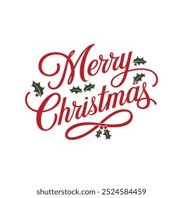 Merry Christmas typography vector design and Christmas ornaments with white background