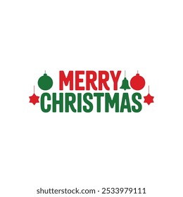 Design vetorial de tipografia de Natal alegre e enfeites de Natal com fundo branco
