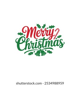 Diseño de Vector de tipografía de Navidades alegres y adornos de Navidades con fondo blanco