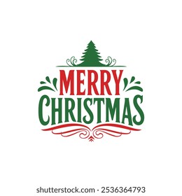 Merry Christmas typography vector design and Christmas ornaments with white background