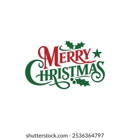 Merry Christmas typography vector design and Christmas ornaments with white background