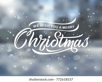 Merry Christmas  typography vector design for greeting cards and poster. Merry Christmas hand lettering on a blurred background. Design template celebration. Vector illustration.