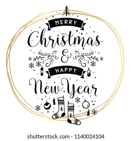Merry Christmas. Typography. Vector logo, text design. Greeting card.