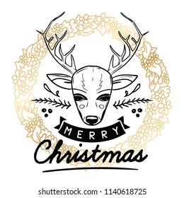 Merry Christmas. Typography. Vector logo, text design. Greeting card.
