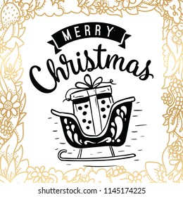 Merry Christmas. Typography. Vector logo, text design. Greeting card.