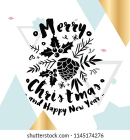 Merry Christmas. Typography. Vector logo, text design. Greeting card.